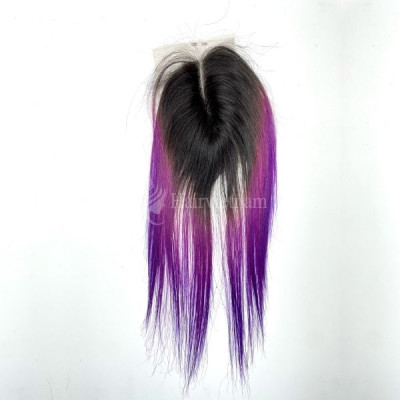 Human Hair Ombre Pink Purple Lace Closure